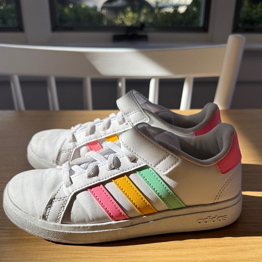 Adidas Kids' White Sneakers with Colorful Stripes